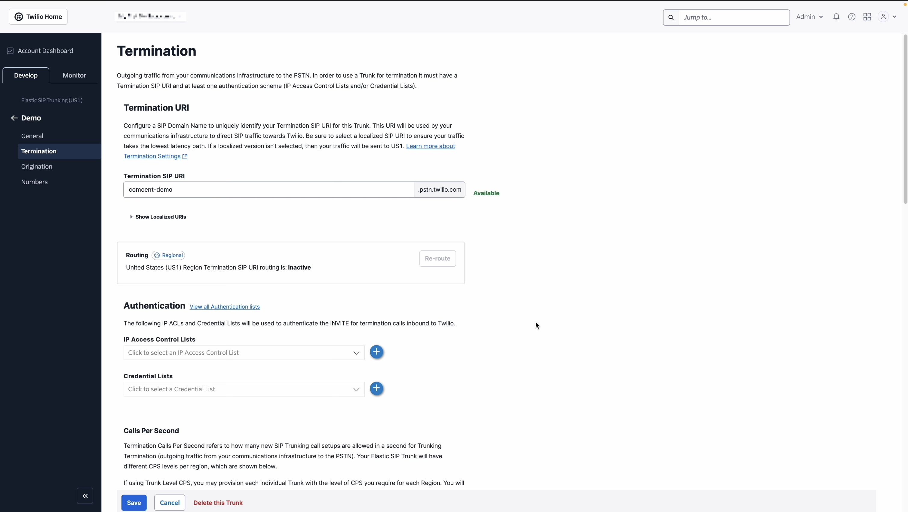 twilio termination
