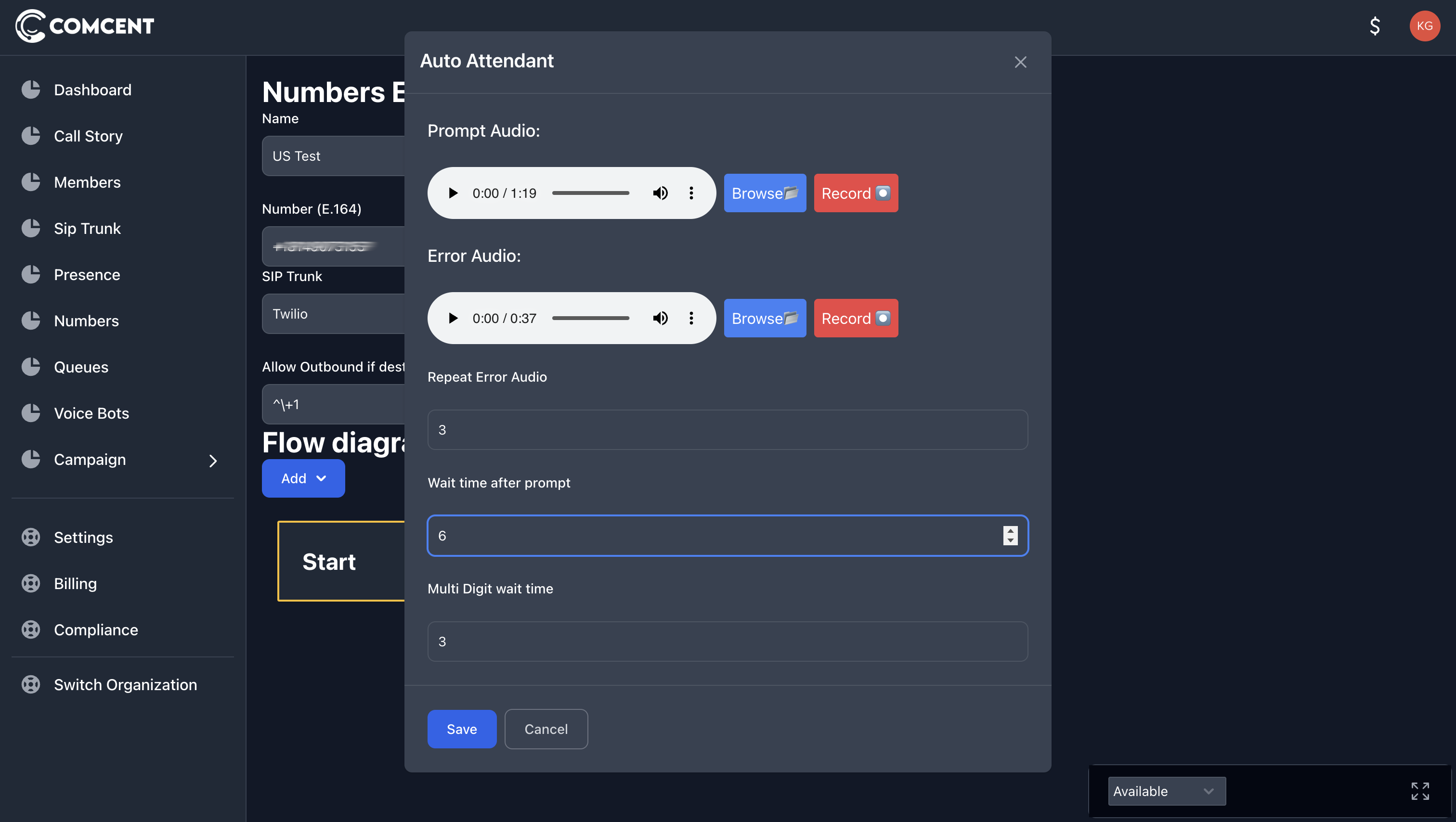 Menu options