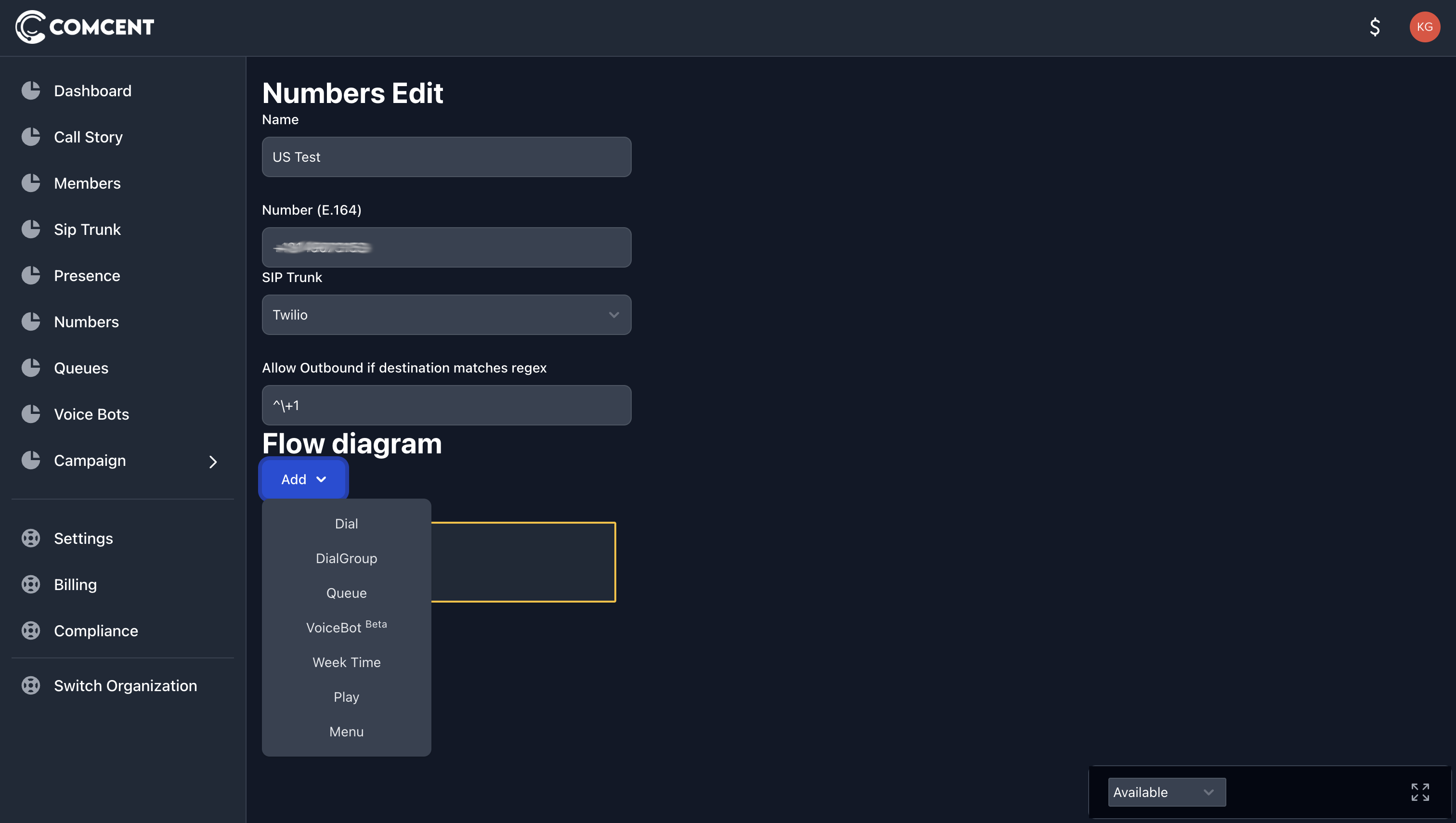 Nodes dropdown