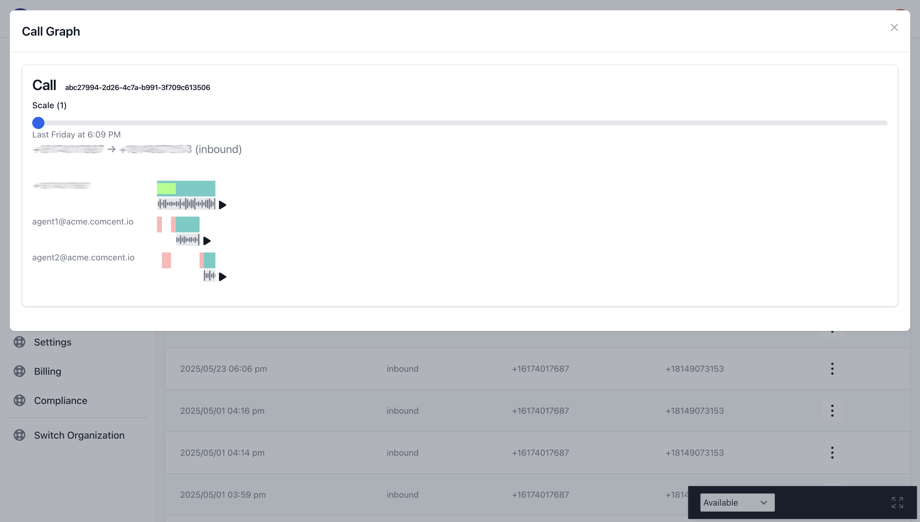 Call graph pop up